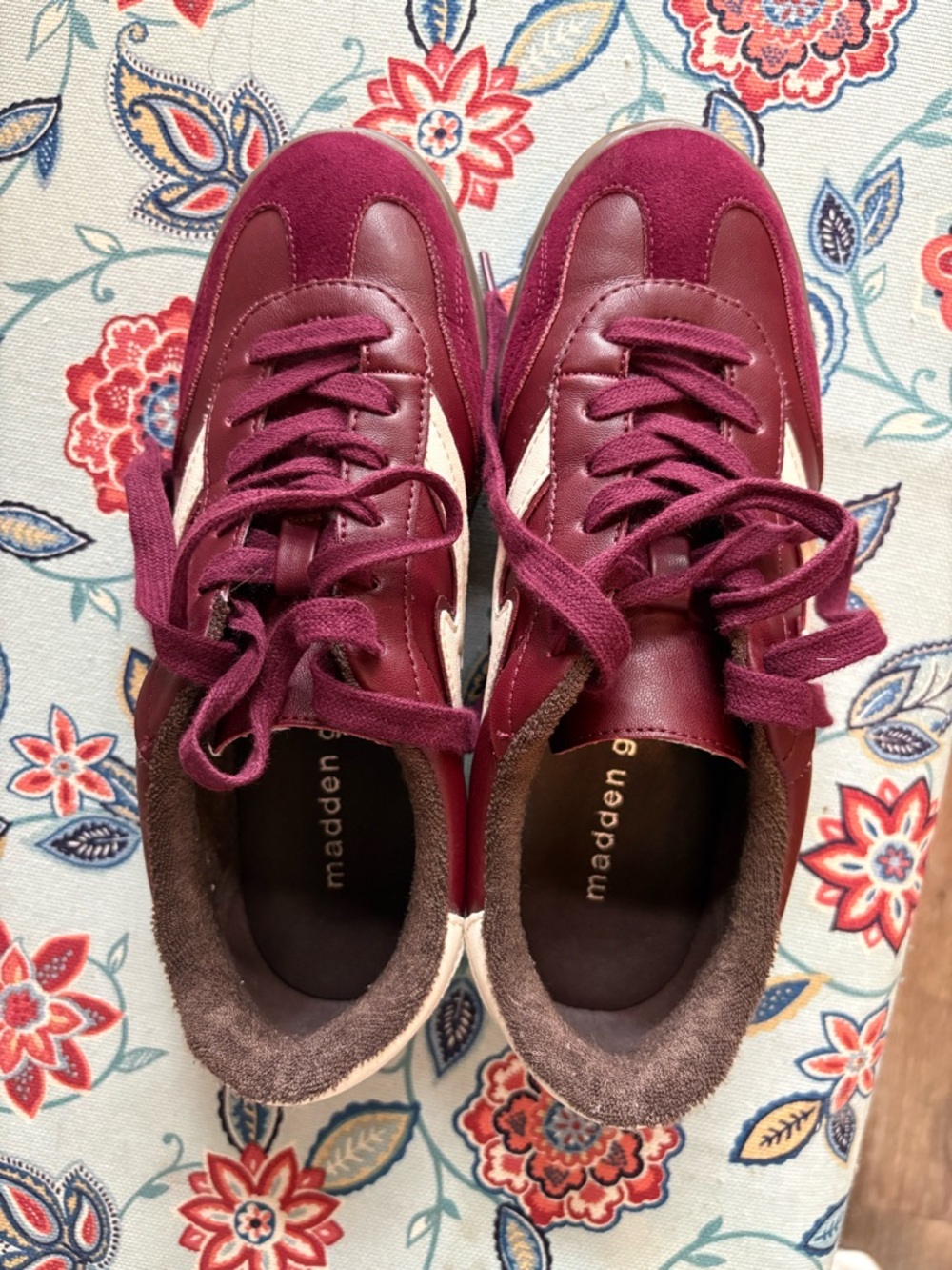 Madden Girl Burgundy and Cream Women's Lace-Up Sneakers